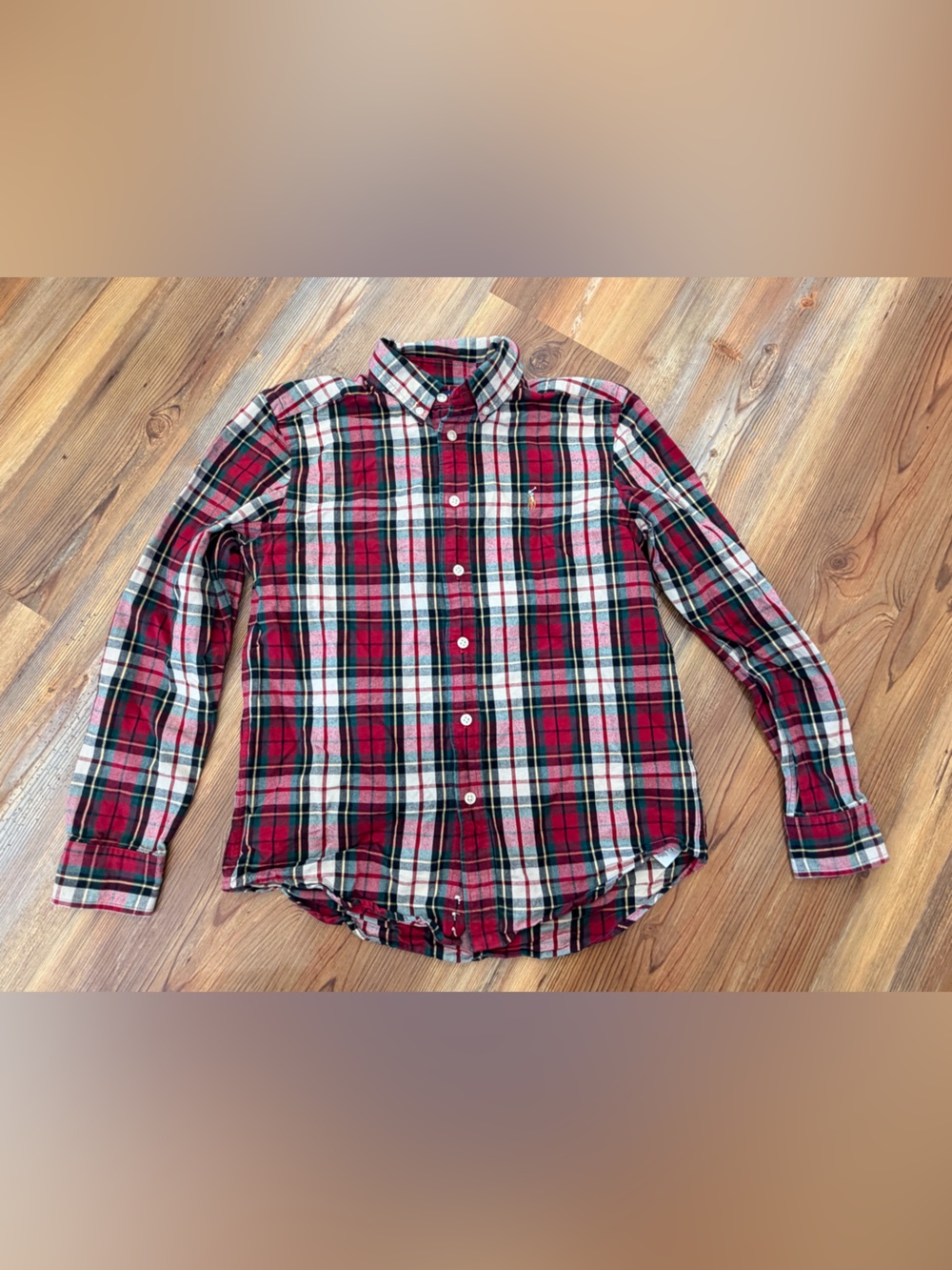 Polo by Ralph Lauren Red, Green and Cream Plaid Shirt Size 10/12